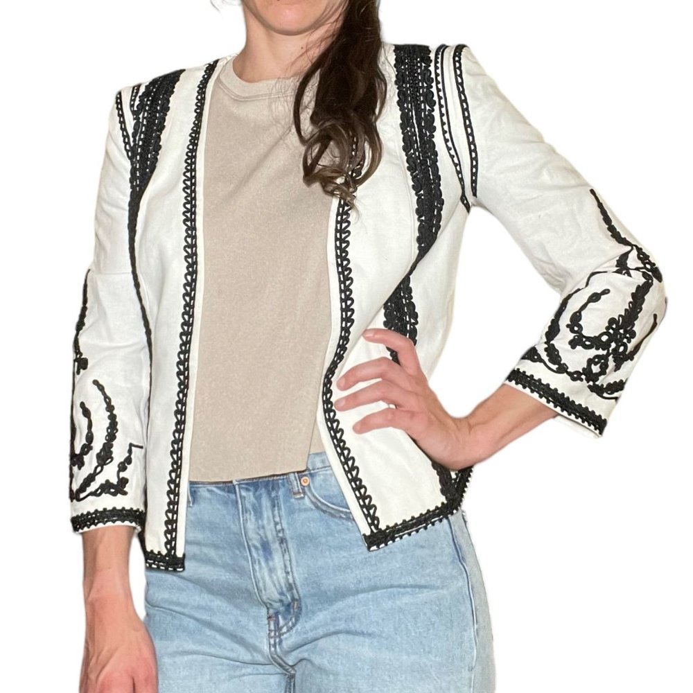 Kobi Halperin White Linen Collared Blazer Small - Picture 2 of 9